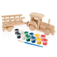 Drewniana zabawka John Paddle - Ciągnik rolniczy z naczepą Traktor - 34cm z zestawem farbek