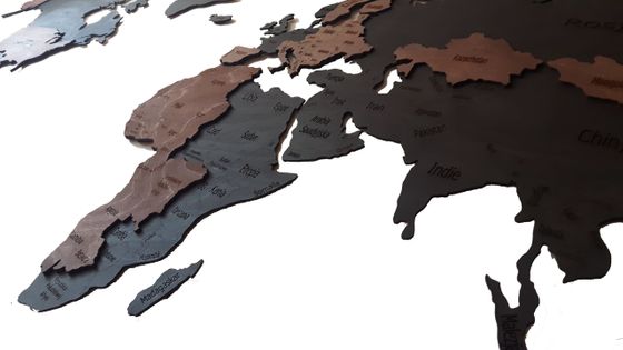 Mapa świata na ścianę 16mm drewno 200x100 drewno