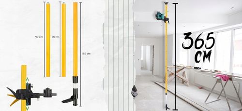 TYCZKA ROZPOROWA 3,65M DO LASERA POZIOMICY LASEROWEJ+ADAPTER SKOSÓW STATYW na Arena.pl