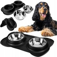 PODWÓJNA MISKA DLA PSA KOTA ANTYPOŚLIZGOWA + PODKŁADKA POD MISKI 2x450 ml