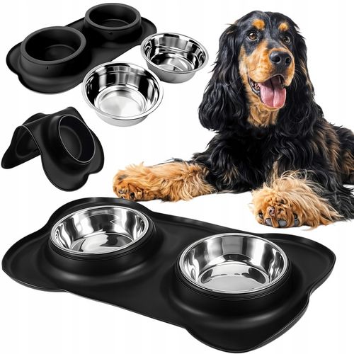 PODWÓJNA MISKA DLA PSA KOTA ANTYPOŚLIZGOWA + PODKŁADKA POD MISKI 2x450 ml na Arena.pl