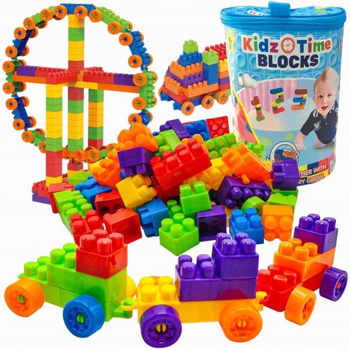 KLOCKI PLASTIKOWE DUŻE KOLOROWE POCIĄG BUDOWLANE zestaw w torbie XXL 400el na Arena.pl