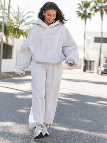 Spodnie dresowe bawełniane damskie baggy szerokie oversize szary melanż na Arena.pl