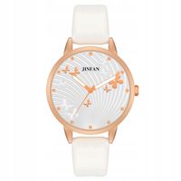 Zegarek DAMSKI Ekoskóra WYGODNY Czytelny ELEGANCKI Motylki BIAŁY