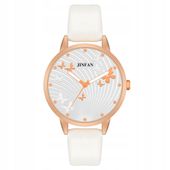 Zegarek DAMSKI Ekoskóra WYGODNY Czytelny ELEGANCKI Motylki BIAŁY