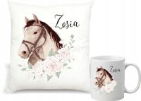 Zestaw PODUSZKA + KUBEK KONIE KOŃ IMIĘ PREZENT z napisem dedykacją imię