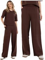 Dresowe Spodnie Damskie Szeroka Nogawka Luźne Wysoki Stan BRĄZOWE MORAJ S