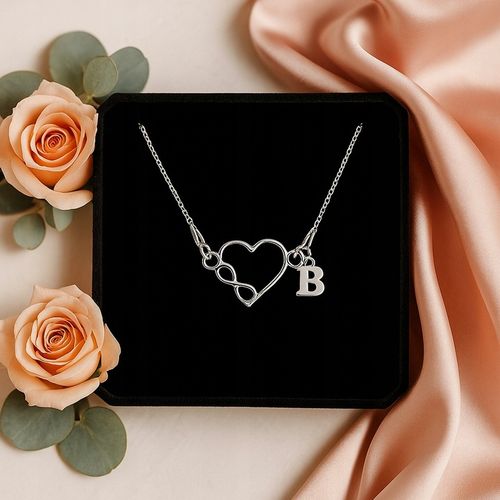 Naszyjnik srebrny serce i nieskończoność z literką do wyboru 925 łańcuszek na Arena.pl