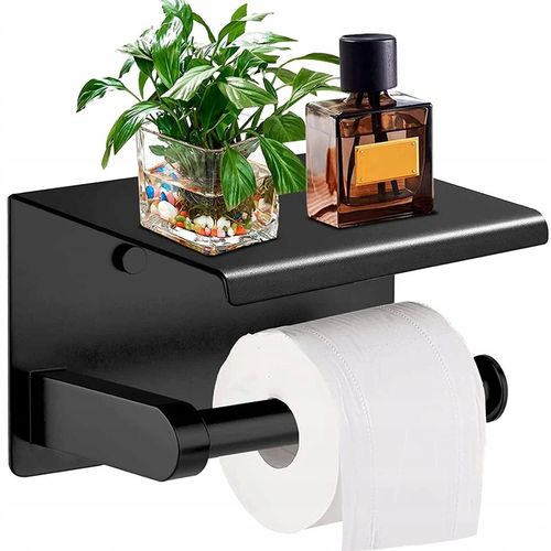 UCHWYT NA PAPIER TOALETOWY Z PÓŁKĄ CZARNY WIESZAK STALOWY ŁAZIENKA DOM WC na Arena.pl