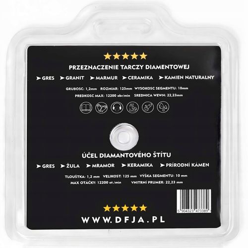 Tarcza Diamentowa do Cięcia Gresu Płytek Granitu Kamienia 125mm MARKI DFJA na Arena.pl