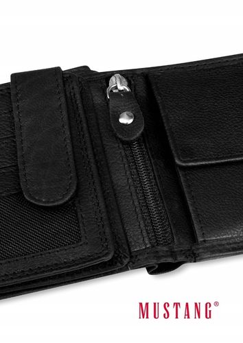 MUSTANG Portfel Męski Skórzany Średniej Wielkości Elegancki Czarny na Arena.pl