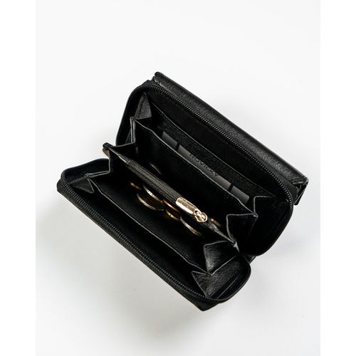 modny, skórzany portfel damski na zatrzask w czarnym kolorze - rovicky na Arena.pl