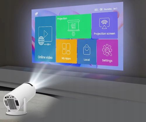 PROJEKTOR RZUTNIK ANDROID TV WIFI FULL HD PRZENOŚNY SMART GŁOŚNIK OBROTOWY na Arena.pl
