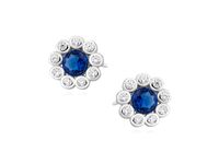 OKRĄGŁE RODOWANE SREBRNE KOLCZYKI SZAFIR CYRKONIE