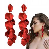 Kolczyki długie wiszące czerwone złote akrylowe płatki lekkie listki