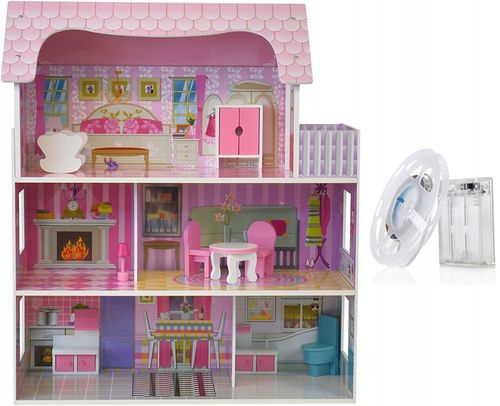 DUŻY DOMEK DLA LALEK DREWNIANY WILLA TARAS + MEBELKI + OŚWIETLENIE LED na Arena.pl