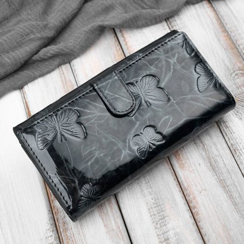 portfel damski skórzany lakierowany ze wzorem w motyle czarny sp-19-bl na Arena.pl