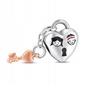 Zawieszka SREBRO 925 Charms Koralik Serce Kłódka Kluczyk Zakochani