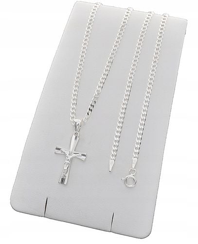 Łańcuszek srebrny 925 pancerka 45cm i krzyżyk prezent komunijny dla chłopca na Arena.pl