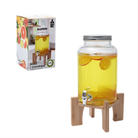SŁOIK SZKLANY PRĄŻKOWANY Z KRANIKIEM DREWNANIA PODSTAWKA 5,5 L