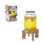 SŁOIK SZKLANY PRĄŻKOWANY Z KRANIKIEM DREWNANIA PODSTAWKA 5,5 L