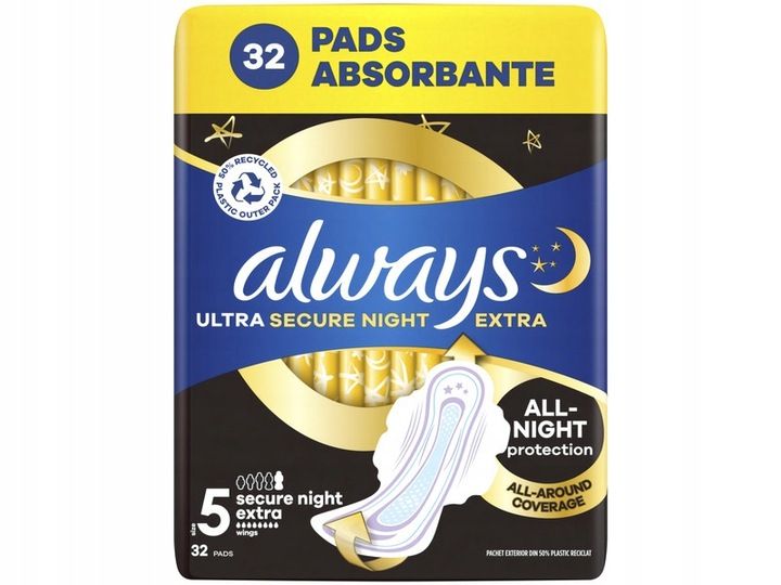 Podpaski ALWAYS Ultra Secure Night Extra Rozmiar 5 (32 sztuki) zdjęcie 1