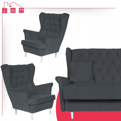 Zestaw wypoczynkowy skandynawski wersalka z fotelami SZARY na Arena.pl