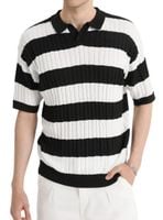 Koszulka polo męska dzianinowa w paski czarna retro vintage krótki rękaw
