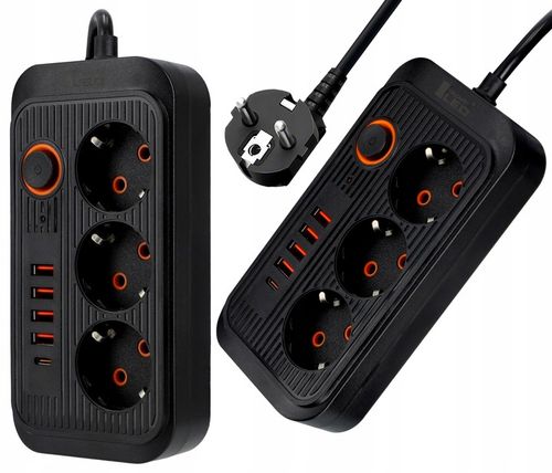 Przedłużacz Listwa Zasilająca Siec 2 M 3 Gniazda 230V + 5X USB na Arena.pl