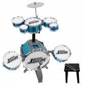 ZESTAW PERKUSYJNY DLA DZIECI JAZZ DRUM 8 BĘBNÓW TALERZ PERKUSJA + TABORET