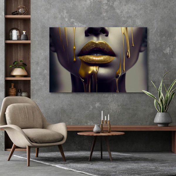 Obraz Ścienny Do Salonu TWARZ Kobiety Złote Usta Abstrakcja Efekt 3D 40cm x 30cm zdjęcie 7