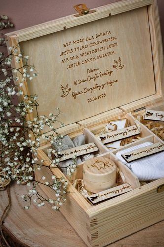 Pamiątka Chrztu Świętego Pudełko GOTOWY PREZENT NA CHRZEST PREMIUM Grawer na Arena.pl