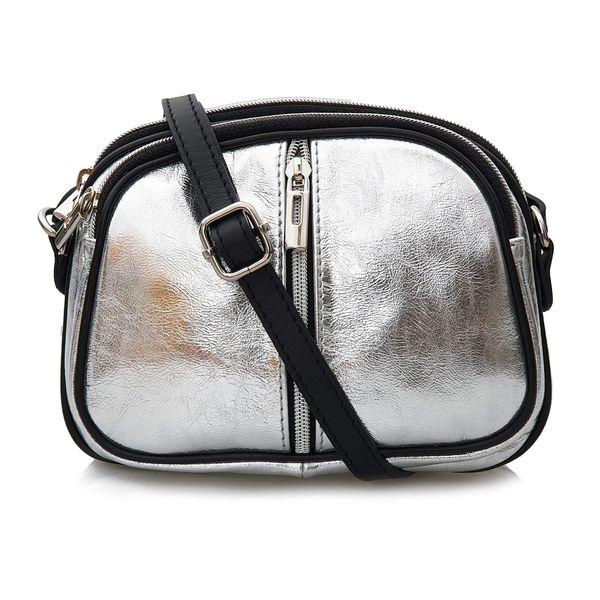 VERA PELLE torebka damska skórzana listonoszka 3 komorowa V463 srebrna zdjęcie 1