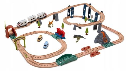 Interaktywna KOLEJKA elektryczna DŹWIĘKI pociąg wagony zwrotnice dinozaury na Arena.pl