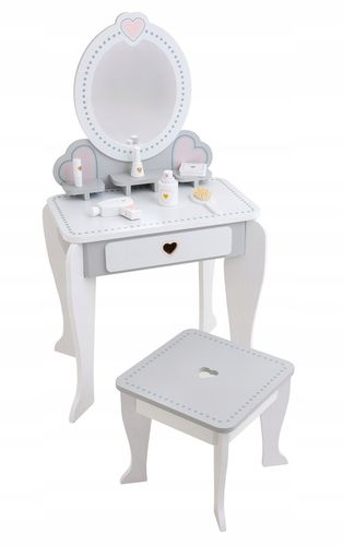 Drewniana toaletka dla dziewczynki z krzesełkiem lustro akcesoria szuflada na Arena.pl