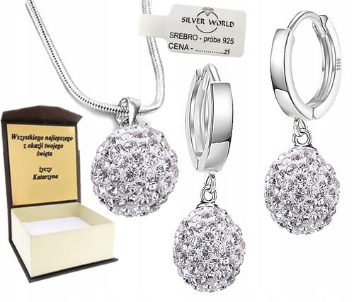 SREBRNY KOMPLET BIŻUTERII 925 DAMSKIEJ ŚLICZNE CYRKONIE SWAROVSKI + GRAWER na Arena.pl