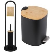 Zestaw łazienkowy 2-elementowy - kosz na śmieci i stojak 2w1 - czarny - Yok