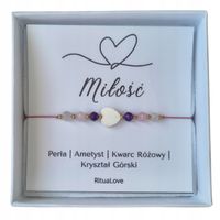 Bransoletka damska DLA NIEJ perła kwarc różowy Miłość Spokój WALENTYNKI