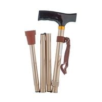 Laska inwalidzka składana brązowa z drewnianą rączką