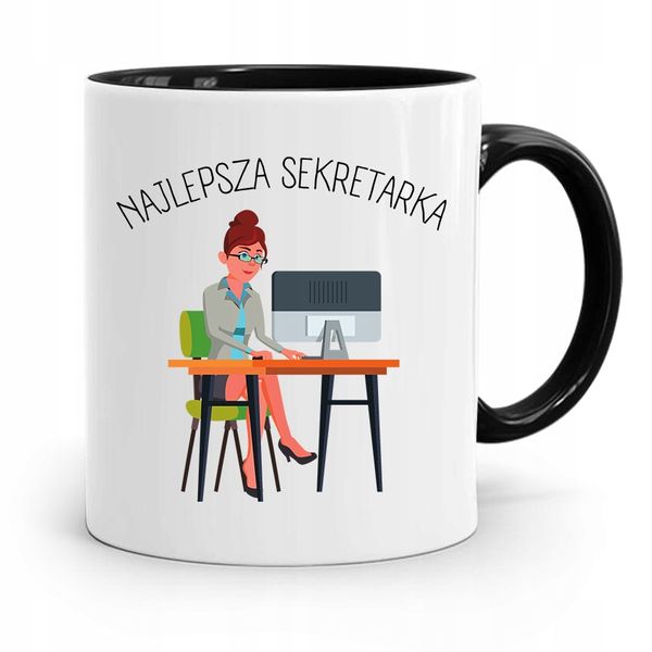 Kubek Czarny Prezent Dla Sekretarki Najlepsza Z Nadrukiem Ze Zdjęciem zdjęcie 1