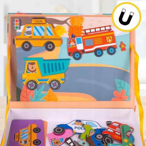 UKŁADANKA MAGNETYCZNA KSIĄŻECZKA PUZZLE POJAZDY 12 NA MAGNES 65 ELEMENTÓW na Arena.pl