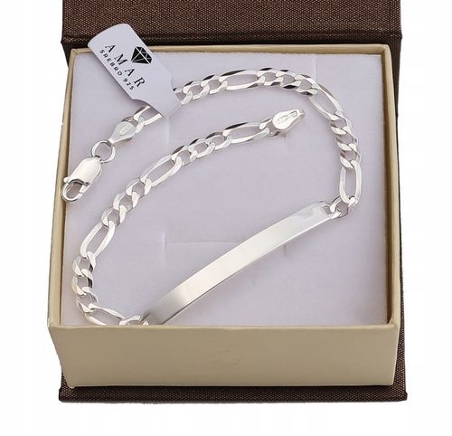 SREBRNA PEŁNA BRANSOLETKA MĘSKA FIGARO Z BLASZKĄ PR. 925 + GRAWER GRATIS na Arena.pl