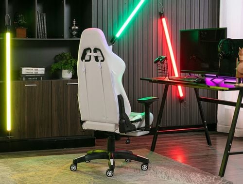 FOTEL GAMINGOWY BIUROWY WYGODNY KRZESŁO GRACZA OBROTOWY +RGB LED I PODNÓŻEK na Arena.pl