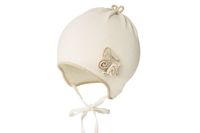 Jamiks Dagmara czapka na wiosnę dla dziewczynki ecru chrzest 40-42