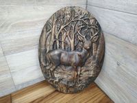 Obraz płaskorzeźba z drewna prezent dla myśliwego leśniczego JELEŃ las 30cm