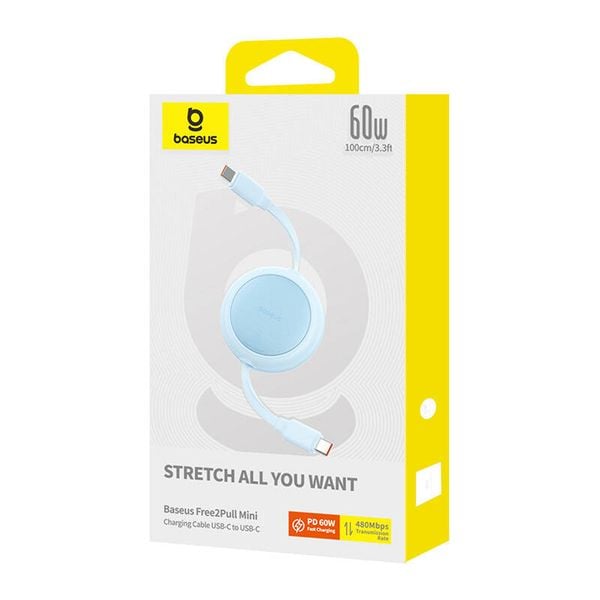 Kabel USB Baseus Free2Pull Mini USB-C do USB-C 60W, 1m (niebieski) zdjęcie 6