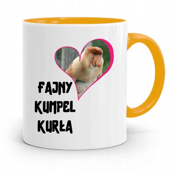 Kubek Żółty Dla Przyjaciela Fajny Kumpel Kurła Z Nadrukiem Ze Zdjęciem zdjęcie 1