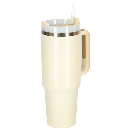 Duży Kubek Termiczny ze Słomką na Kawę Herbatę Wodę Termos 1200 ml Beżowy na Arena.pl