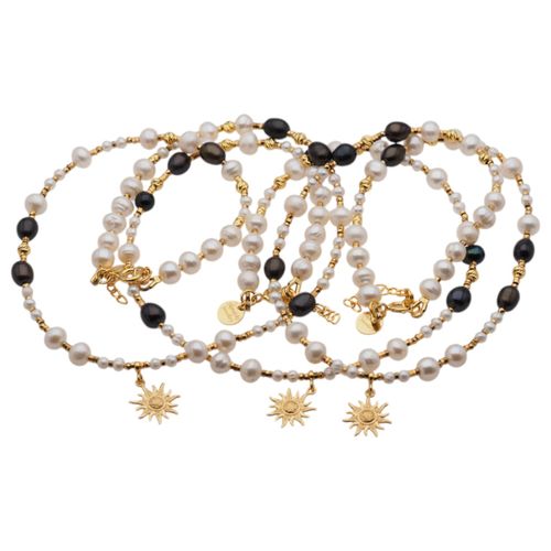 Naszyjnik - Białe, granatowe Perły hodowane i srebro złocone na Arena.pl