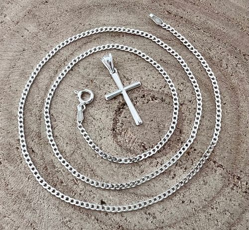 SREBRNY ŁAŃCUSZEK KOMUNIJNY PANCERKA 45CM+ KRZYŻ na Arena.pl